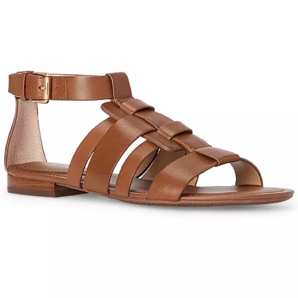 New Ralph Lauren Elianna brown calfskin leather ankle strap woven sandals - Picture 2 of 9